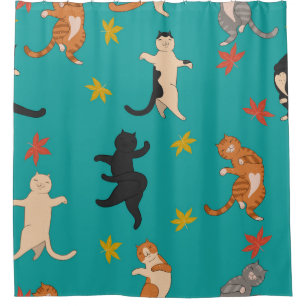 Cats, autumn foliage, cute pattern shower curtain