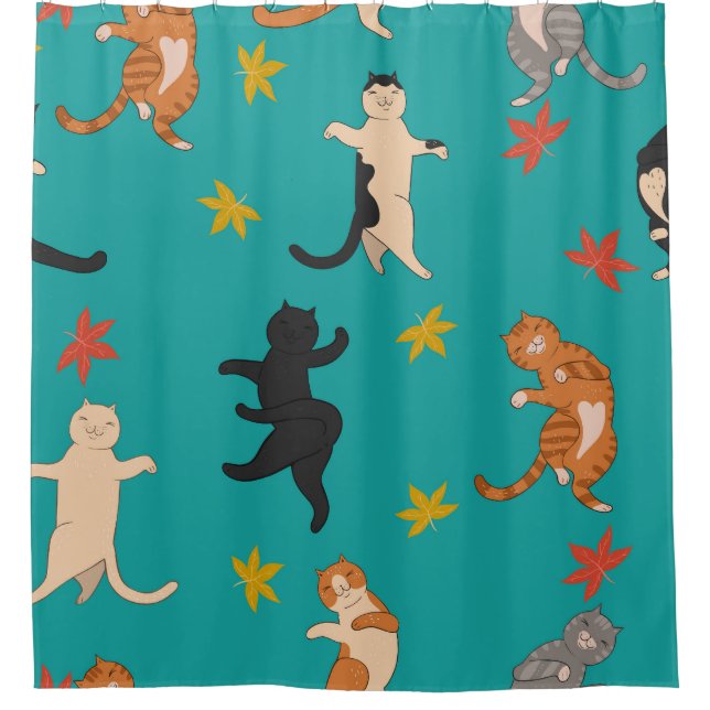 Cats, autumn foliage, cute pattern shower curtain (Front)