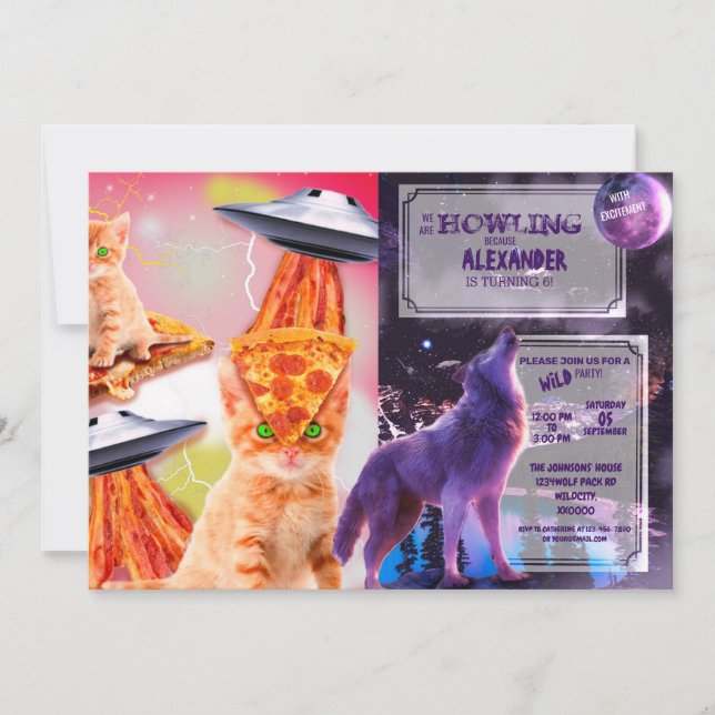 Cats, bacons and ufos invitation (Front)