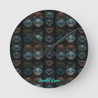 Cats Beautiful Dark Custom lovers Personalise Round Clock