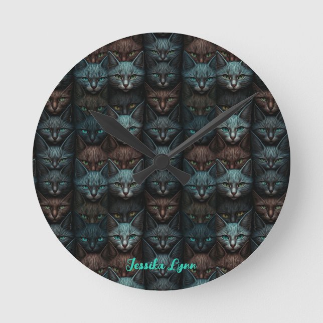 Cats Beautiful Dark Custom lovers Personalise  Round Clock (Front)