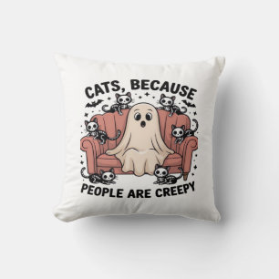 Cats Because People Are Creepy Funny Ghost Hallowe Cushion