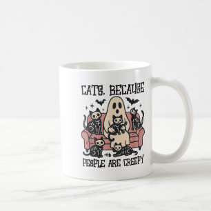 Cats Because People Are Creepy Ghost Halloween Cat Coffee Mug