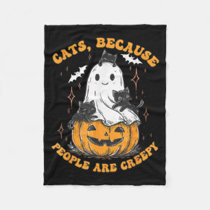 Cats Because People Are Creepy Halloween Black Cat Fleece Blanket