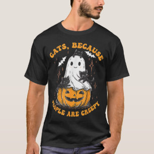 Cats Because People Are Creepy Halloween Black Cat T-Shirt