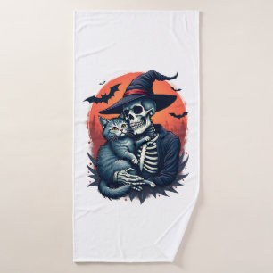 Cats Because People are Creepy Halloween Skeleton  Bath Towel