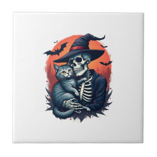 Cats Because People are Creepy Halloween Skeleton Ceramic Tile