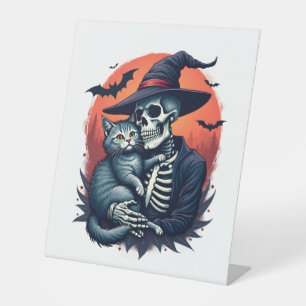 Cats Because People are Creepy Halloween Skeleton Pedestal Sign
