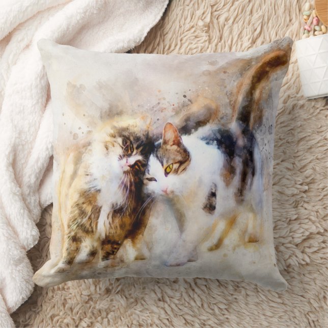 Cats Best Friends Forever watercolor Cushion (Blanket)
