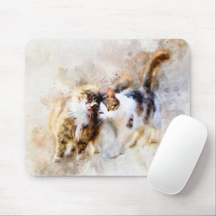Cats Best Friends Forever watercolor Mouse Pad