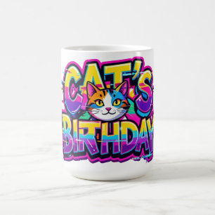 Cat's Birthday Rainbow Glitch Coffee Mug