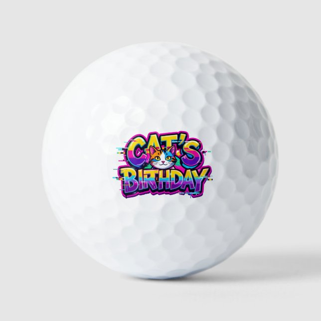 Cat's Birthday Rainbow Glitch Golf Balls (Front)