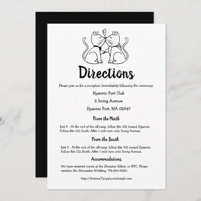 Cats Black White Wedding Directions Cat Lover Cute Invitation (Front/Back)