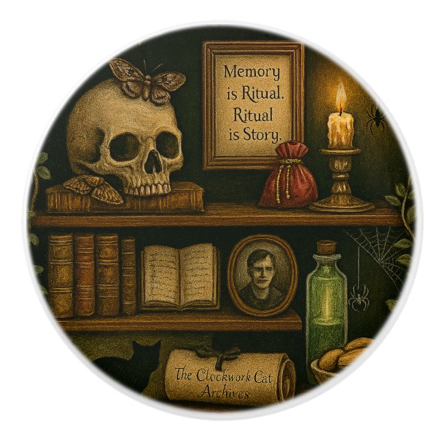 Cat's Bookcase Ceramic Knob (Front)