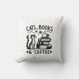  Cats, Books, and Coffee Cushion