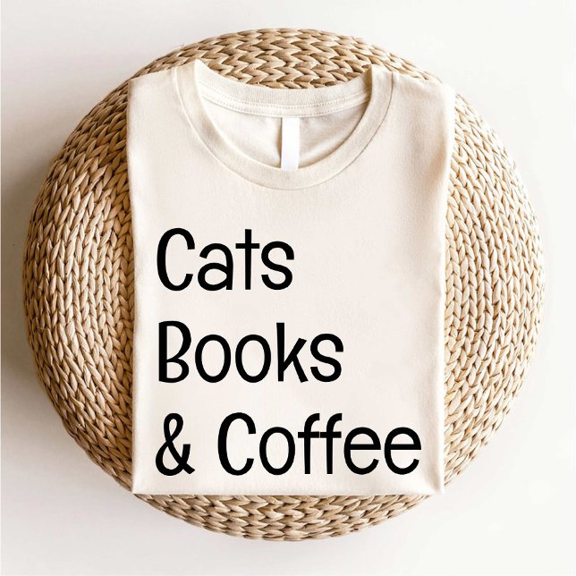 Cats Books and Coffee | Reading Lover T-Shirt (Cats Books and Coffee Lover simple white T-Shirt)