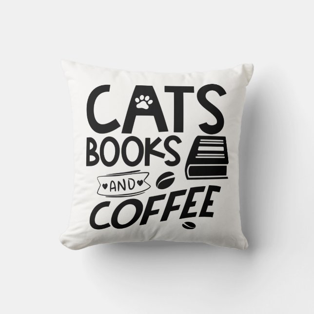 Cats Books Coffee Bookworm Reading Cute Cat Cushion (Front)