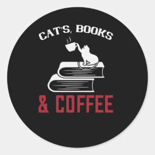 Cats Books & Coffee Classic Round Sticker