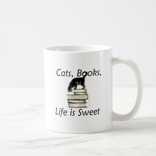 Cats Books Life is Sweet Coffee Mug (Right)