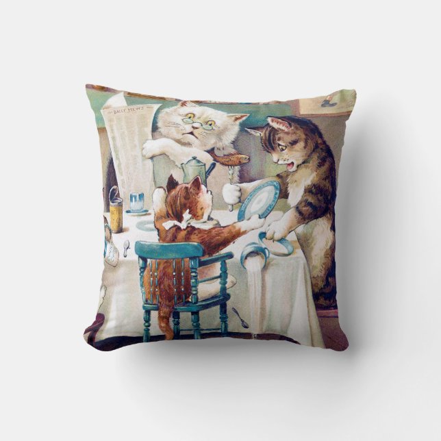 Cat's Breakfast Time, Louis Wain Cushion (Front)