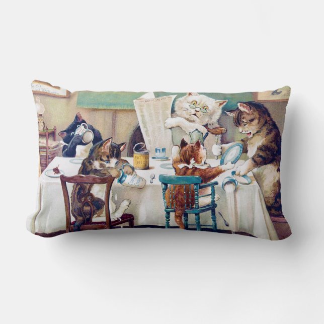 Cat's Breakfast Time, Louis Wain Lumbar Cushion (Front)