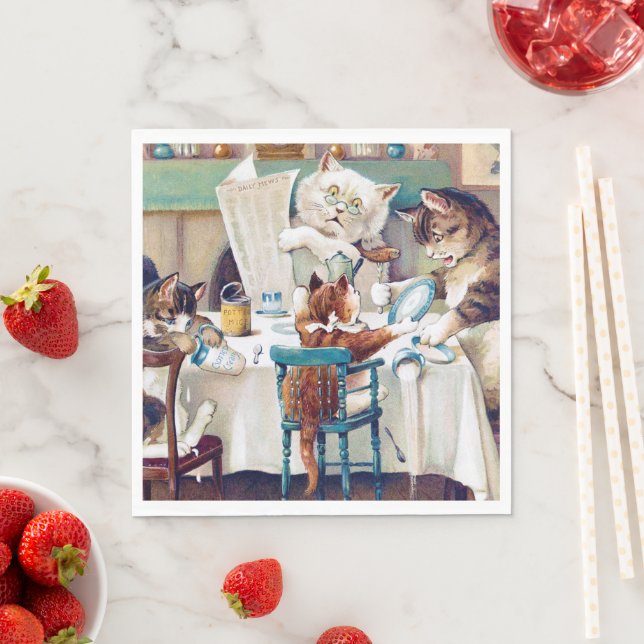 Cat's Breakfast Time, Louis Wain Napkin (Insitu)