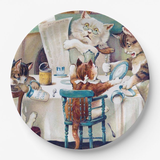 Cat's Breakfast Time, Louis Wain Paper Plate (Front)