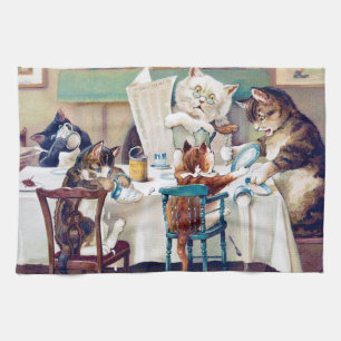 Cat's Breakfast Time, Louis Wain Tea Towel