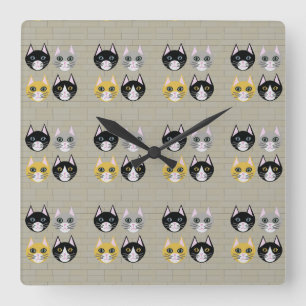 Cats brick square wall clock