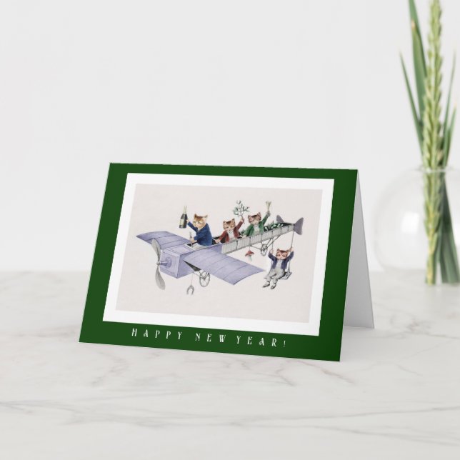 Cats Bringing Champagne Happy New Year Card (Front)