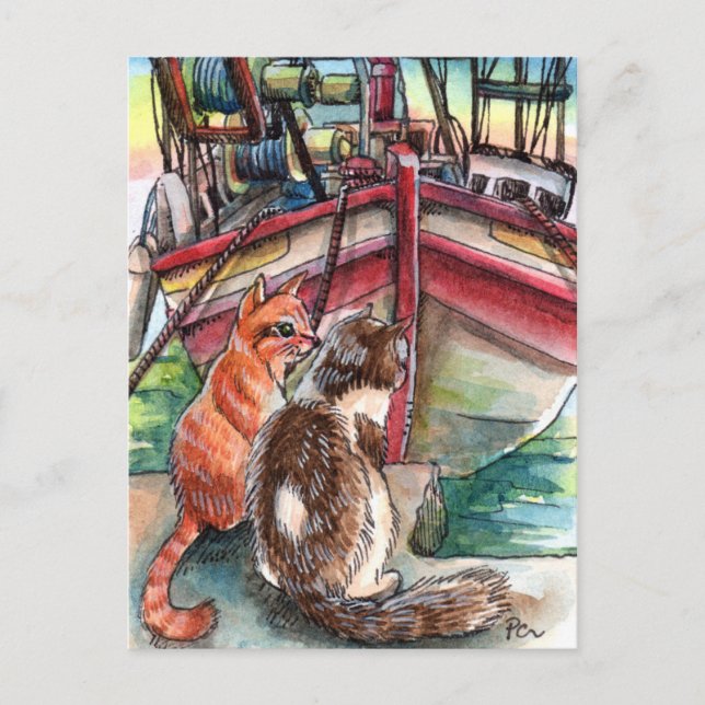 Cats by the Dock Postcard (Front)