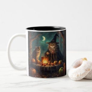 Cats camp in the woods on Halloween Two-Tone Coffee Mug