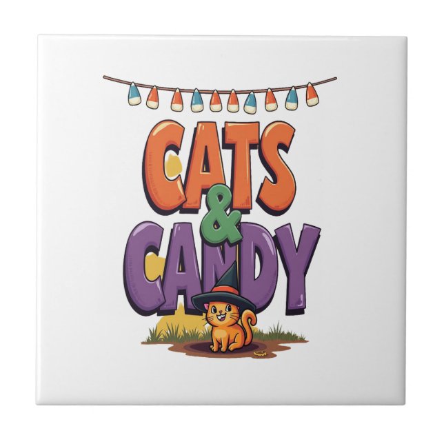 Cats & Candy Ceramic Tile (Front)