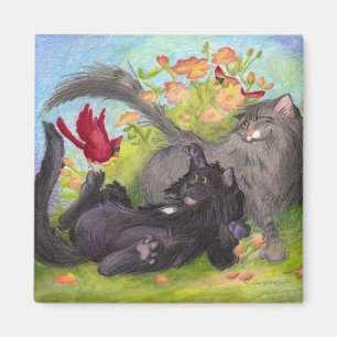 Cats, Cardinals and Roses / Magnet