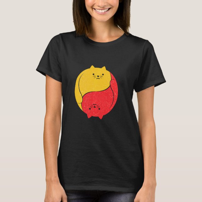 Cats Cat Funny Cute Hilarious Yin Yang Chubby T-Shirt (Front)