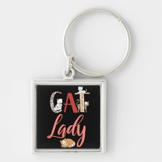 Cats - Cat Lady Cat Lover Key Ring (Front)