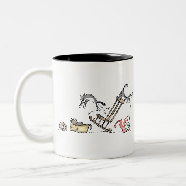 Cats Cats Playing Pets Animals Feline Drawing Two-Tone Coffee Mug (Left)