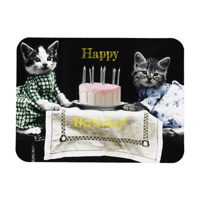 Cats celebrating a birthday with cake and candles magnet (Horizontal)