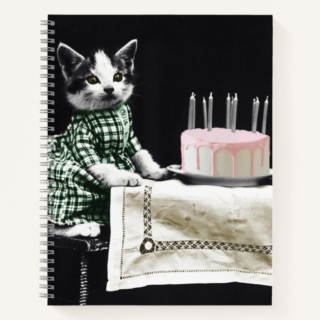 Cats celebrating a birthday with cake and candles notebook (Front)