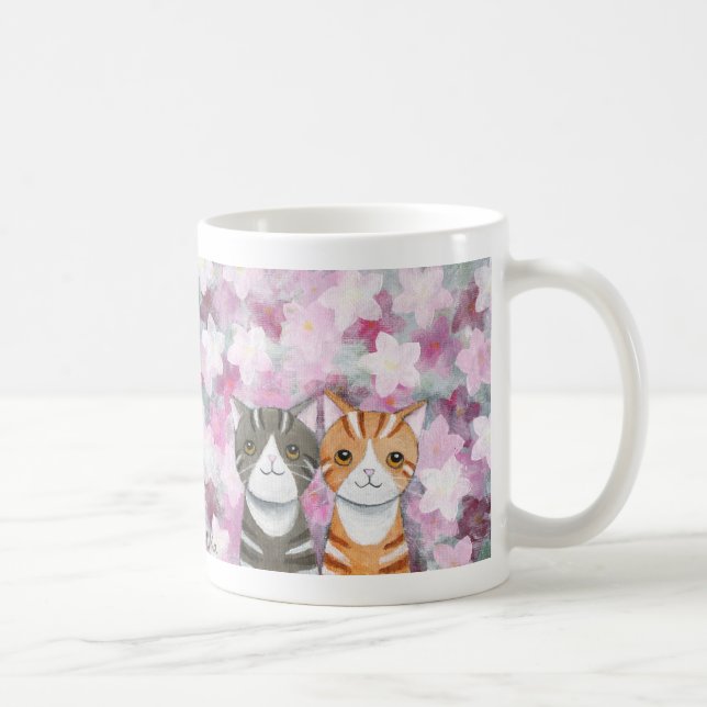 Cats Cherry Blossoms Mug Cute Tabby Cats Flowers (Right)