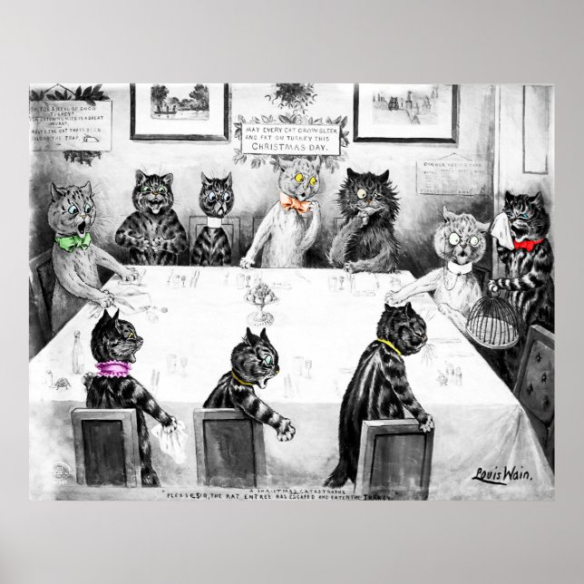 Cats Christmas Catastrophe by Louis Wain Poster (Front)