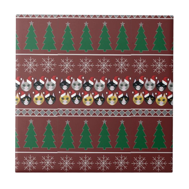Cats Christmas  Ceramic Tile (Front)