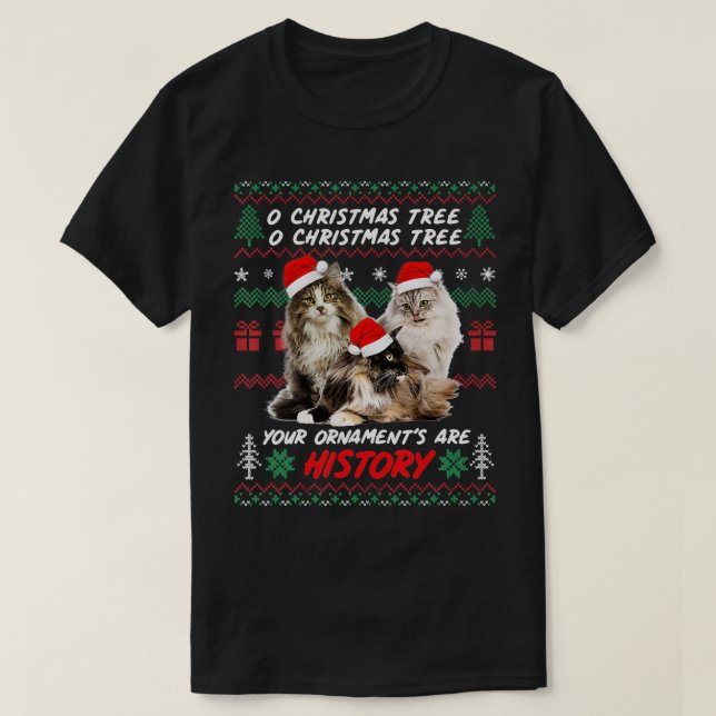 Cats Christmas Funny Ornaments Norwegian Forest Ca T-Shirt (Design Front)