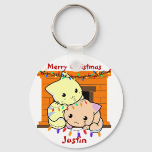 Cats christmas gift, personalised name key ring