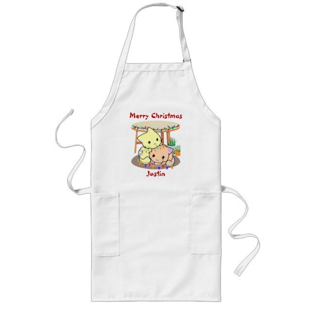 Cats christmas gift, personalised name long apron (Front)