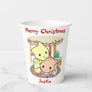 Cats christmas gift, personalized name paper cups