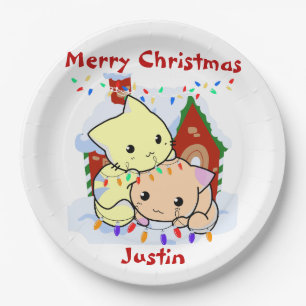 Cats christmas gift, personalized name paper plate