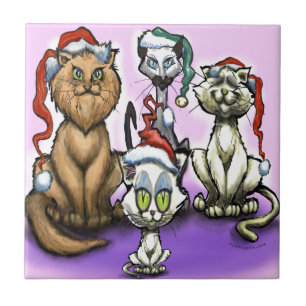Cats Christmas Hats Ceramic Tile