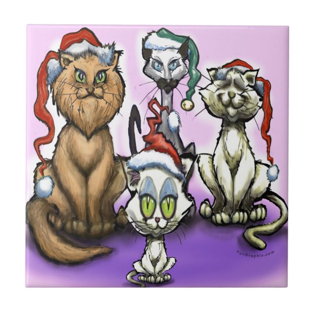 Cats Christmas Hats Ceramic Tile (Front)