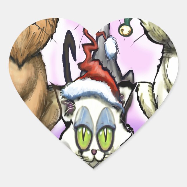 Cats Christmas Hats Heart Sticker (Front)